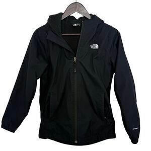 The North Face Boys XL Hooded Windbreaker Fleece Lined Black Zip Pockets